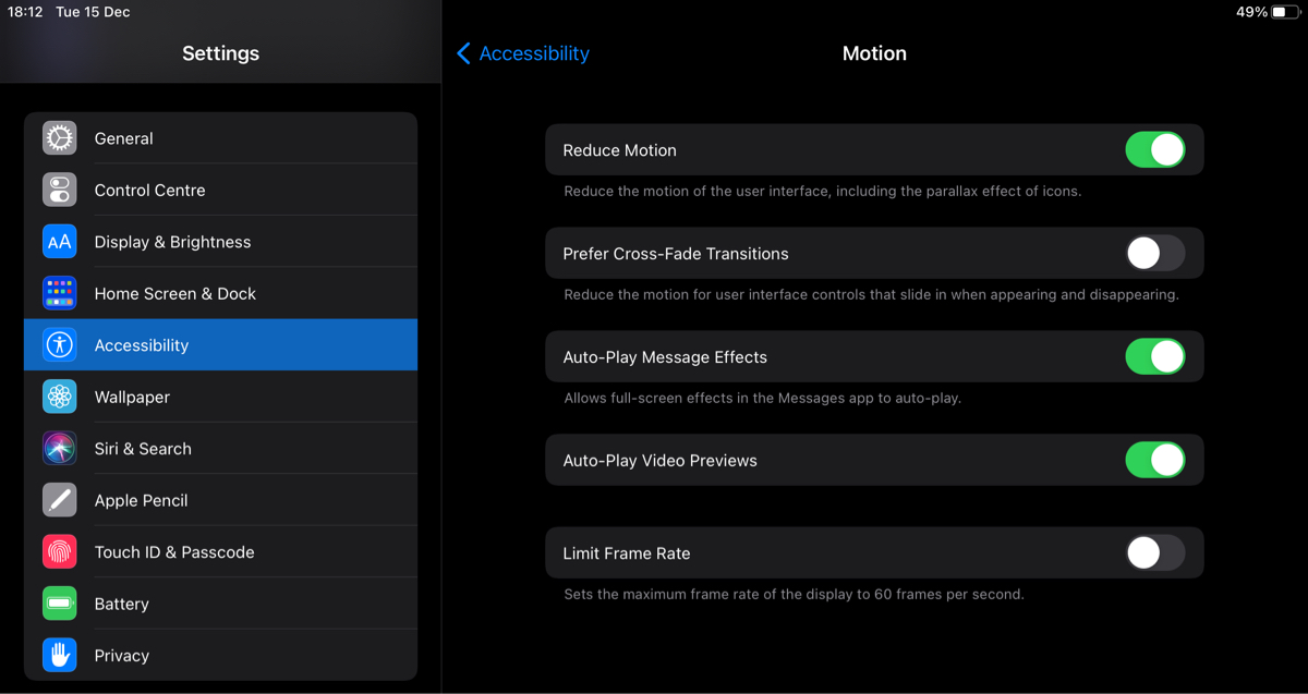 Accessibility tab on iOS and iPad OS