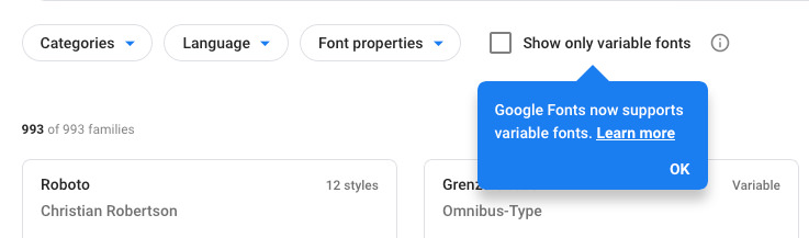 How to choose variable fonts on Google Fonts